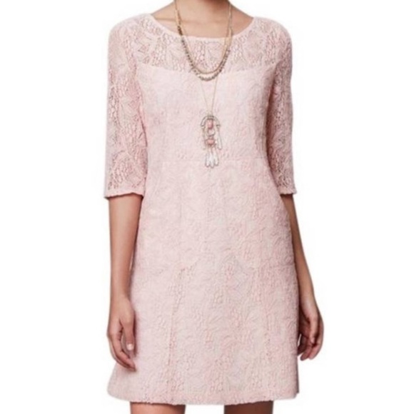 Anthropologie Maeve Lefkara Blush Pink Lace Dress sz Small‎ - Picture 1 of 7